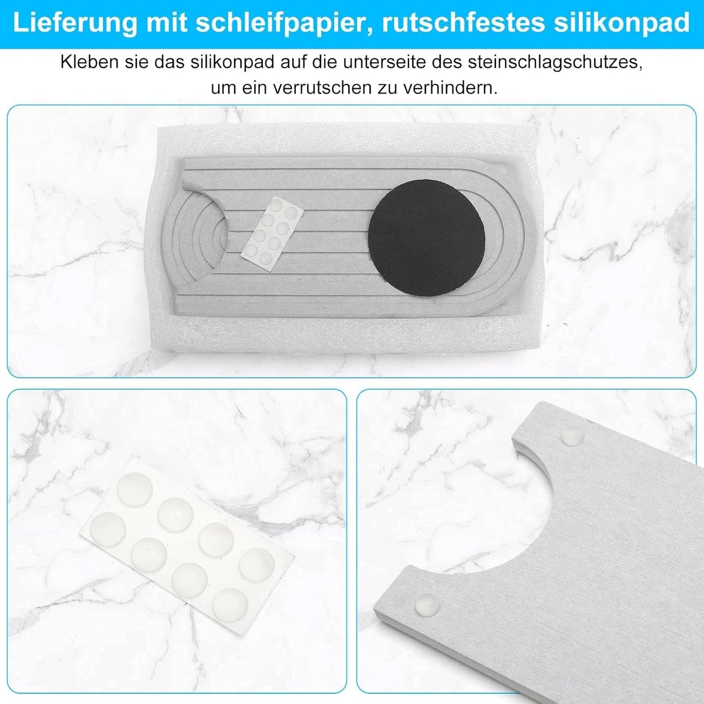 TNSLAND Abtropfmatte Spüle Wasserhahn Spritzschutz, Wasserhahn Matte, Stone Mat Wasserhahnschutz & Abtropfmatte Wasserhahnmatte Sink Mat für Küche und Badezimmer Inklusive Sandpapier Hellgrau 40x10cm