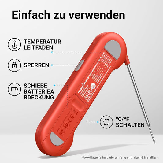ThermoMaven Digitales Fleischthermometer – 0,5s Sofortanzeige Grillthermometer, ±0,3℃ Genau Thermometer Kochen, IP67 Wasserdicht Thermometer Kochen, NSF Magnetische Küchenthermometer, Braten BBQ Grill